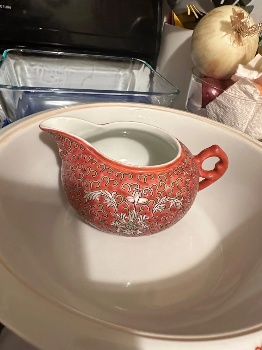 Vintage Famille Rose Mun Shou Porcelain Tea Set of 5 & soup bowl
